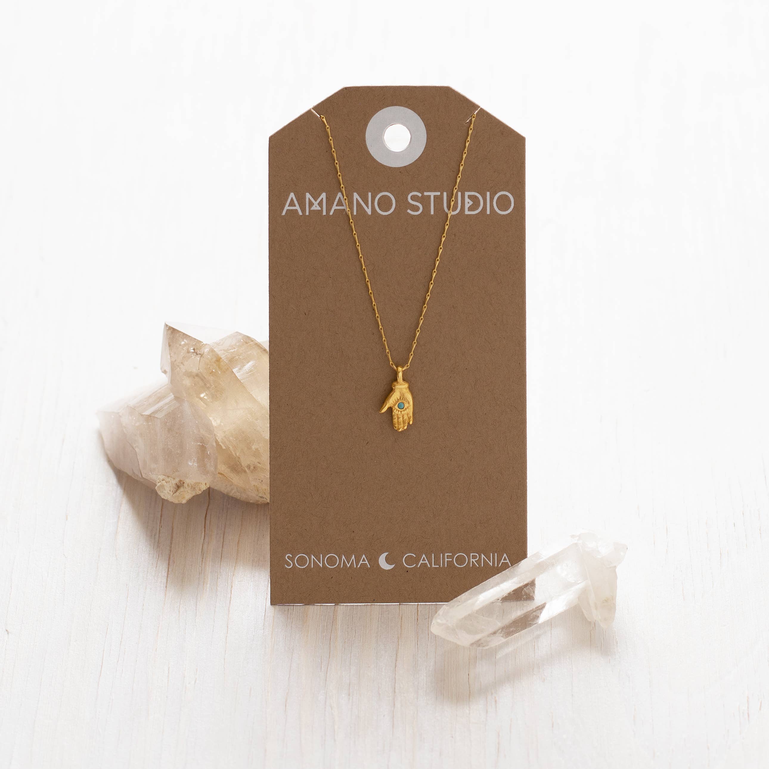 Tiny Mystic Hand Necklace: Gold/Turq