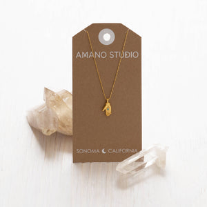 Tiny Mystic Hand Necklace: Gold/Turq