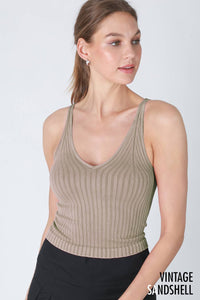 Vintage Wide Ribbed V Neck Top