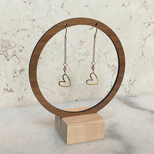 Matte Gold Heart Earrings with Semi-Precious Stones
