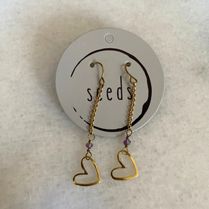 Matte Gold Heart Earrings with Semi-Precious Stones
