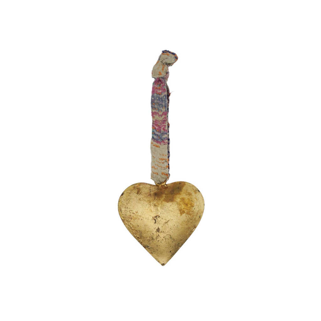 Small Heart with Brass Finish and Kantha Hanger
