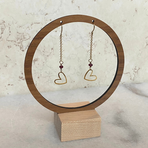 Matte Gold Heart Earrings with Semi-Precious Stones