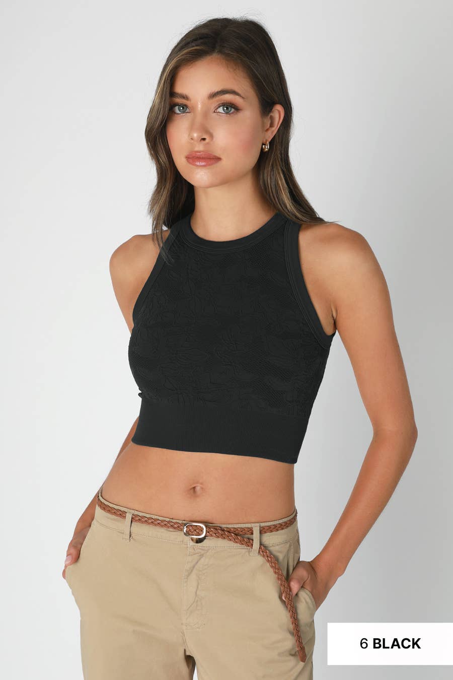Lace High Neck Crop Top ~ black