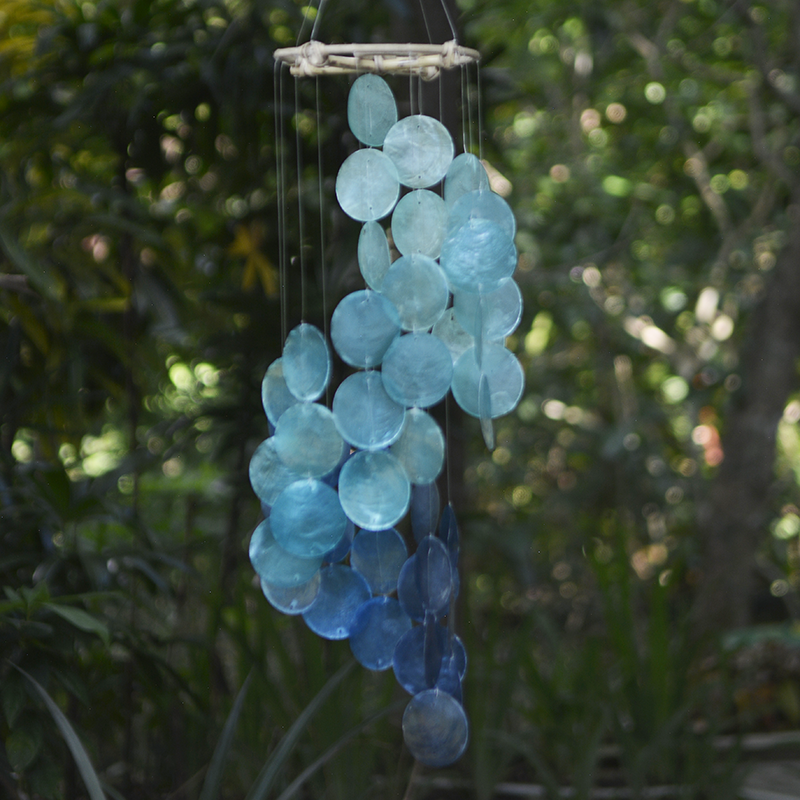 Capiz Chime Spiral Rattan Top | Blue Water