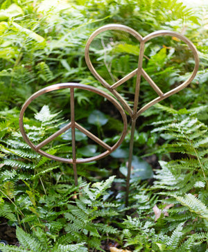 Metal Heart Peace Sign Garden Stake