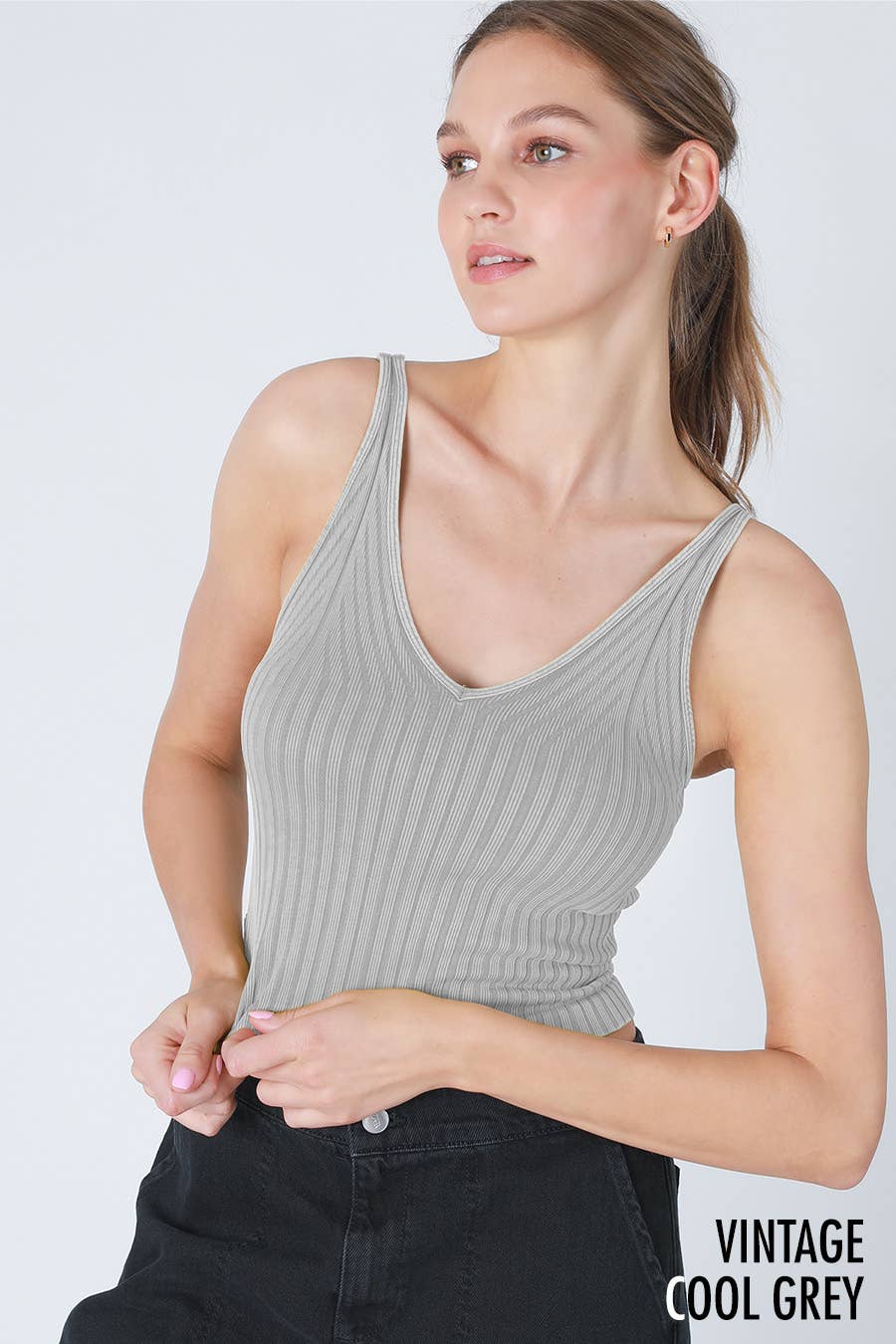 Vintage Wide Ribbed V Neck Top