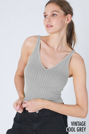 Vintage Wide Ribbed V Neck Top