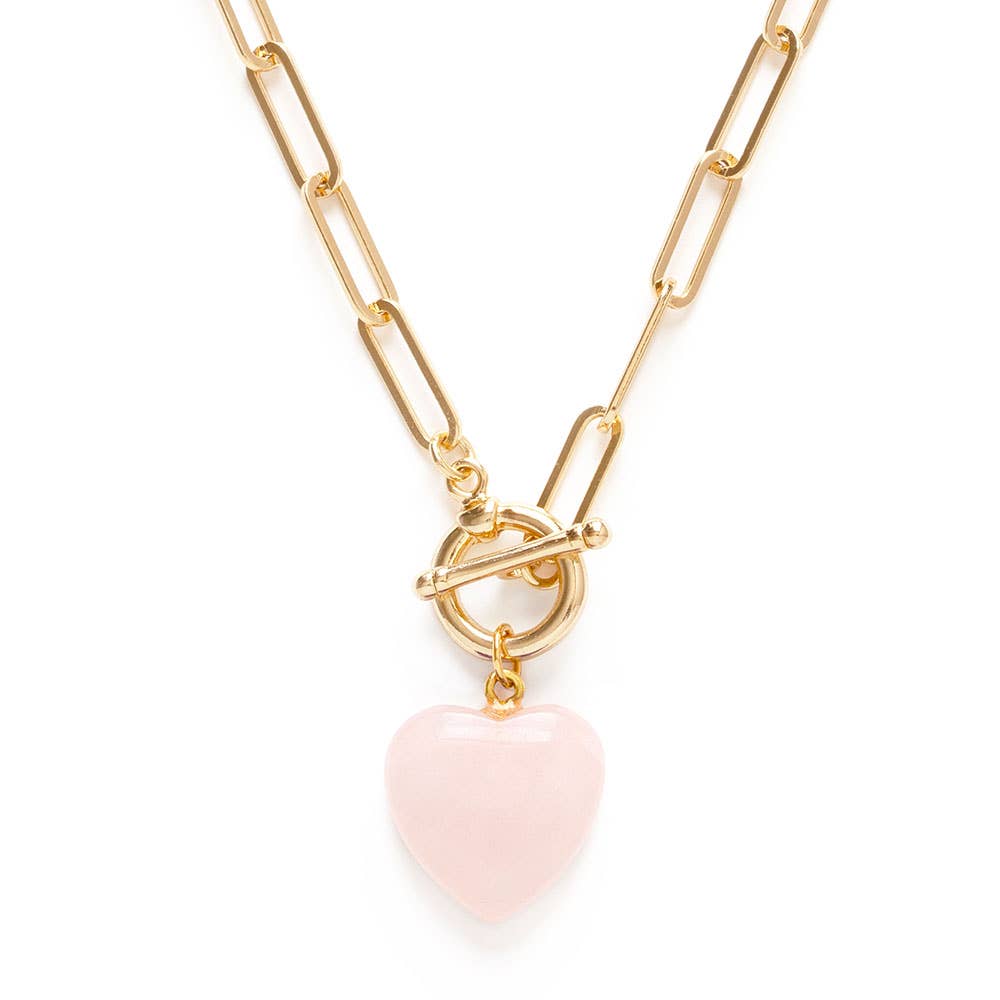 Rose Quartz Roxy Chain Toggle Clasp Heart Necklace
