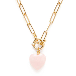 Rose Quartz Roxy Chain Toggle Clasp Heart Necklace