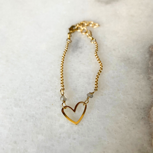 Matte Gold Heart Bracelet with Semi-Precious Stones