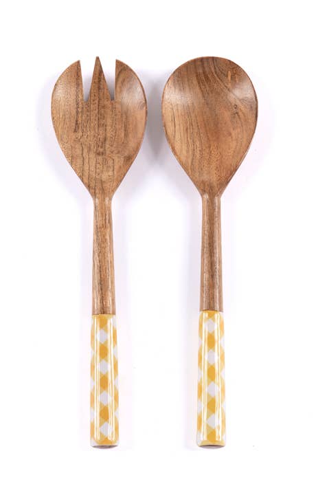 Leigh Salad Servers in Acacia + Enamel