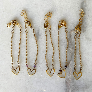 Matte Gold Heart Bracelet with Semi-Precious Stones