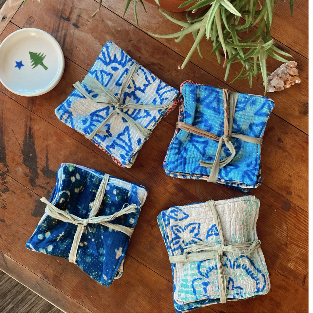 Cotton Kantha Coasters ~ Indigo