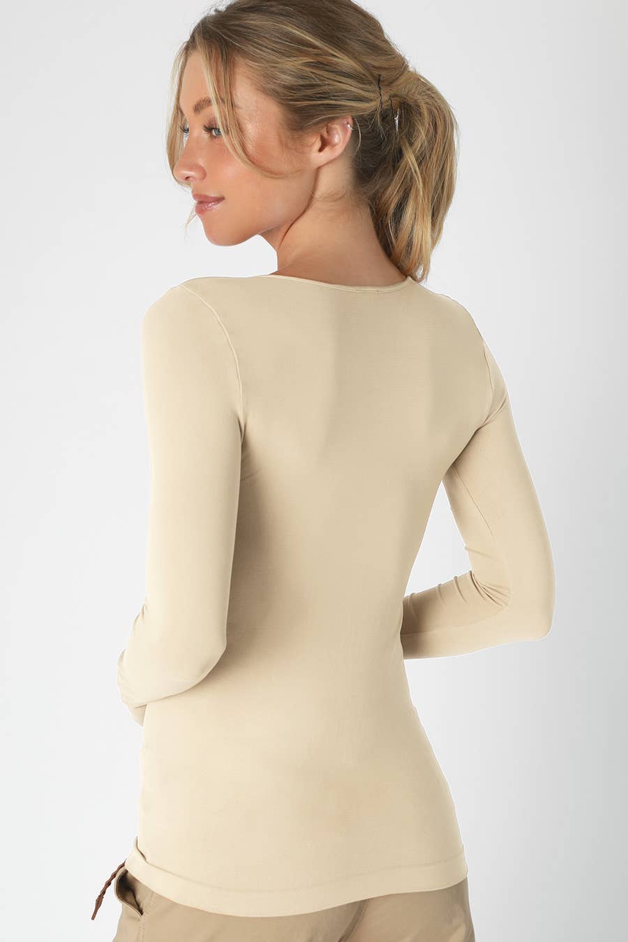 Long Sleeve Crew Neck Top ~ Stone