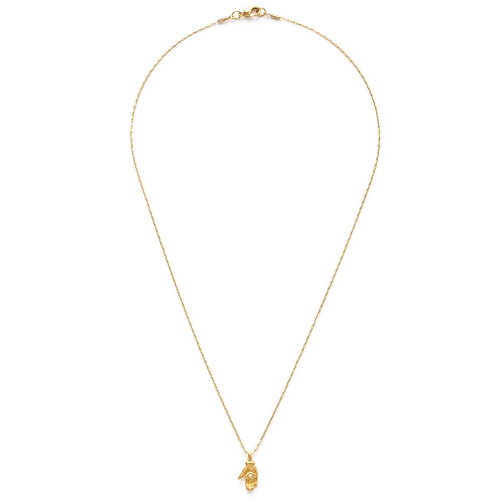 Tiny Mystic Hand Necklace: Gold/Turq