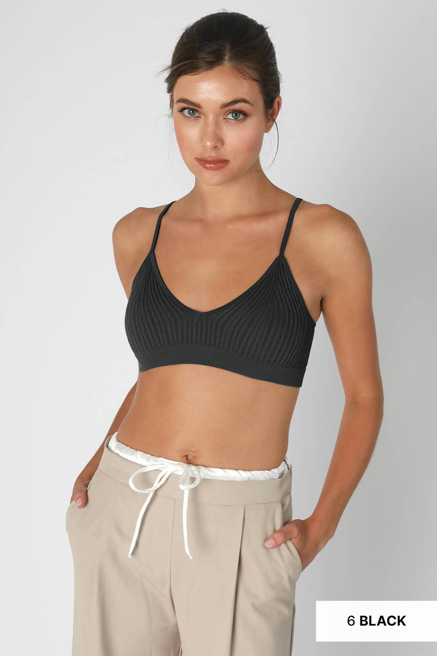 Ribbed V-Neck Bralette ~ black