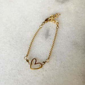 Matte Gold Heart Bracelet with Semi-Precious Stones
