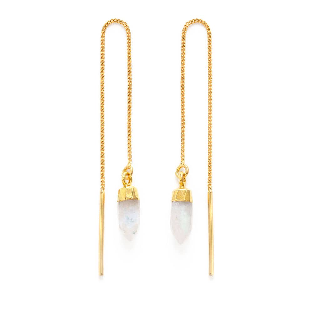 Moonstone Point Threader Earrings