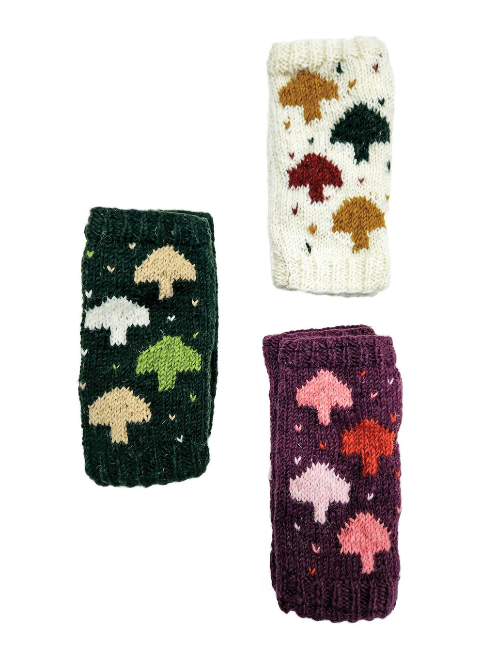 Handmade Knit Handwarmers ~ Mushrooms