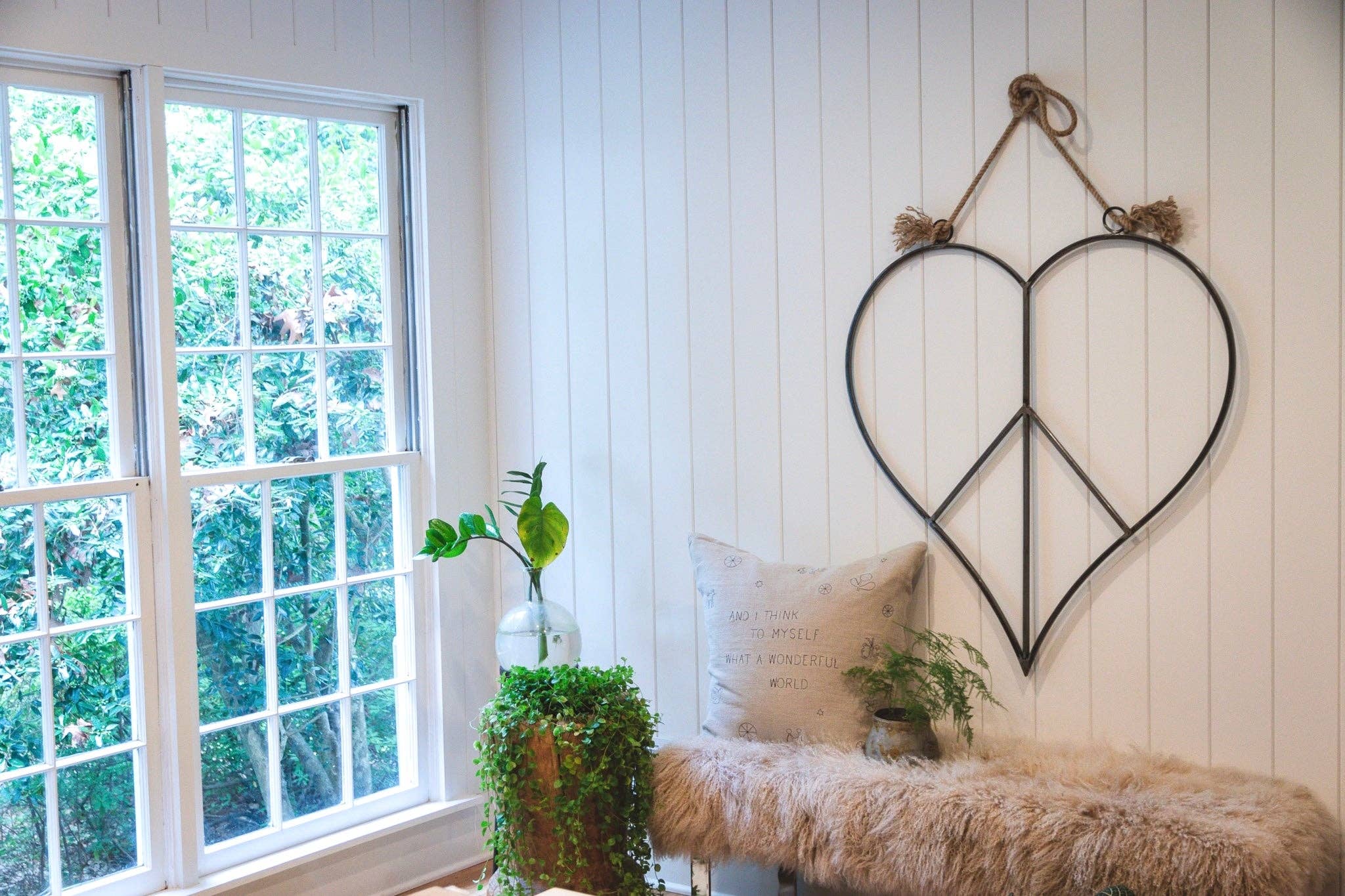 Heart Peace Sign ~ Metal + Jute (large)