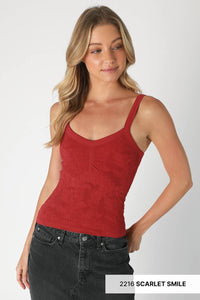 Lace V Neck Top ~ red