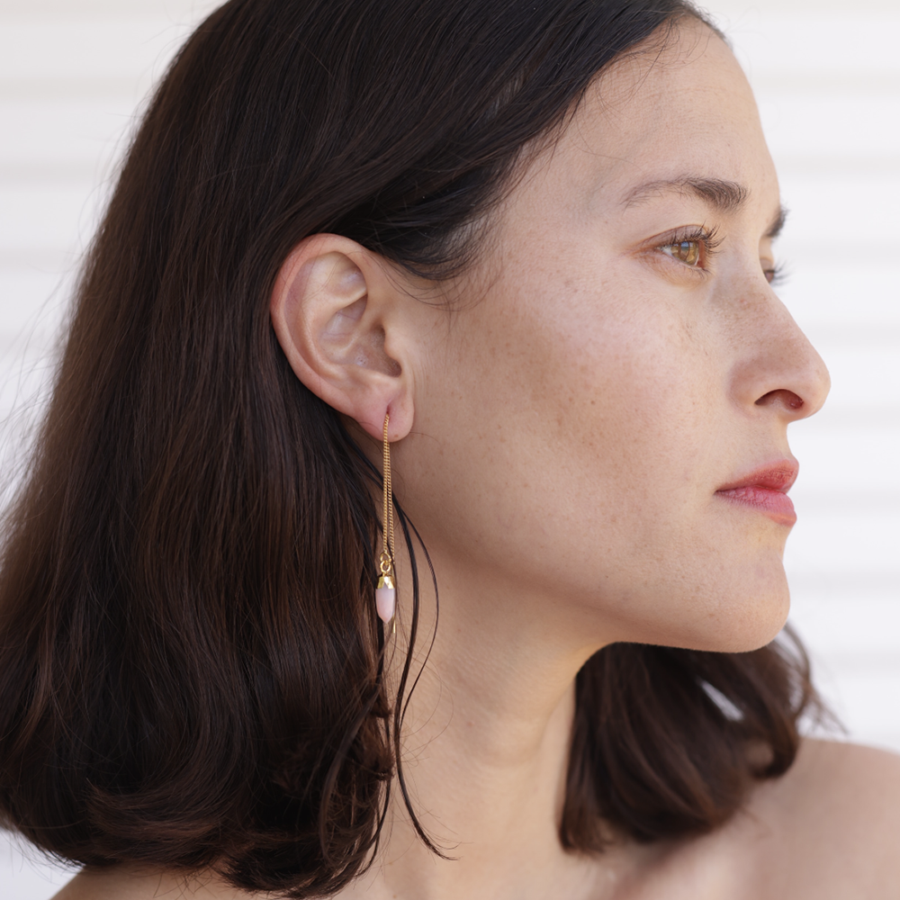 Moonstone Point Threader Earrings