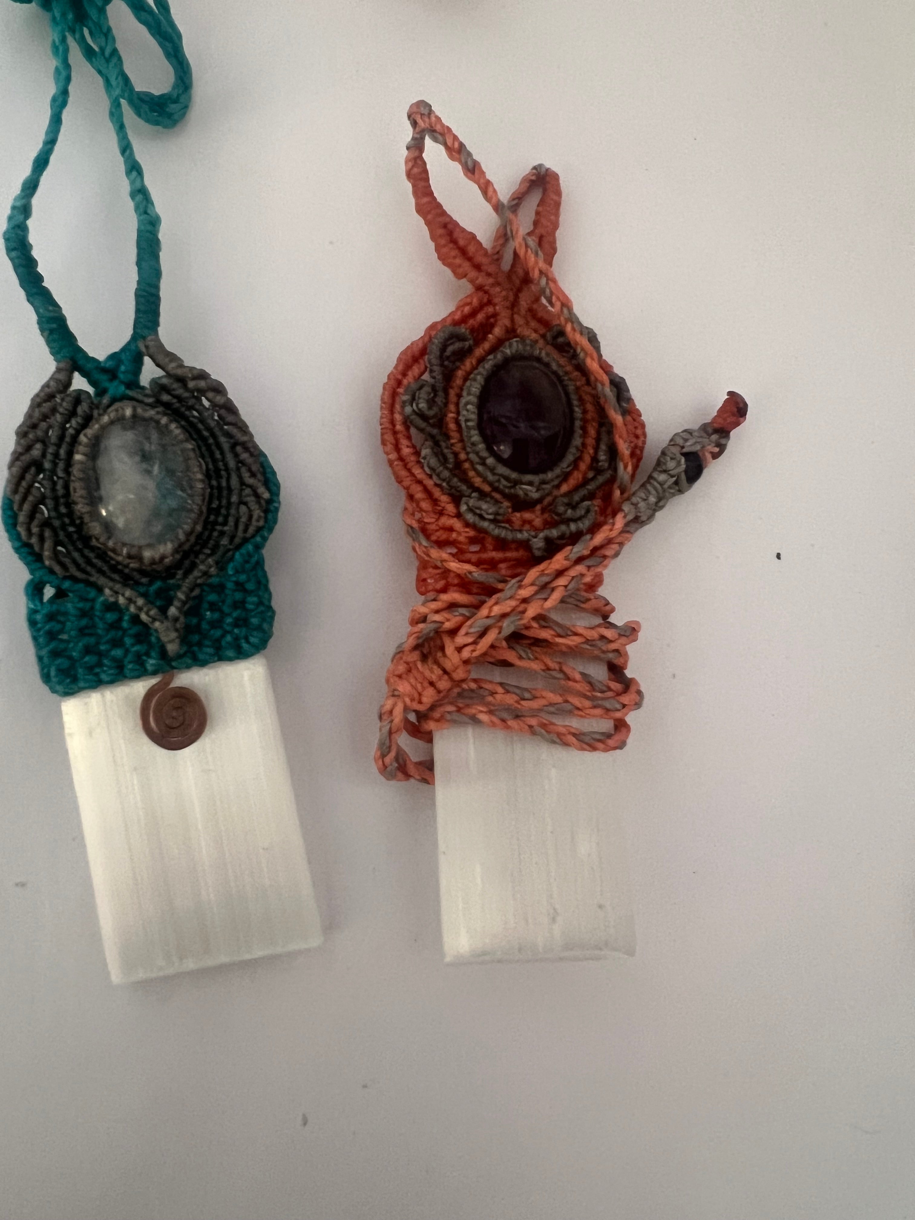 Selenite Necklace with Amethyst or Clear Quartz