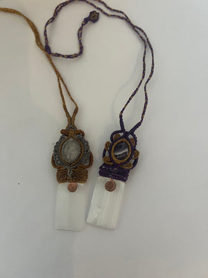 Selenite Necklace with Amethyst or Clear Quartz