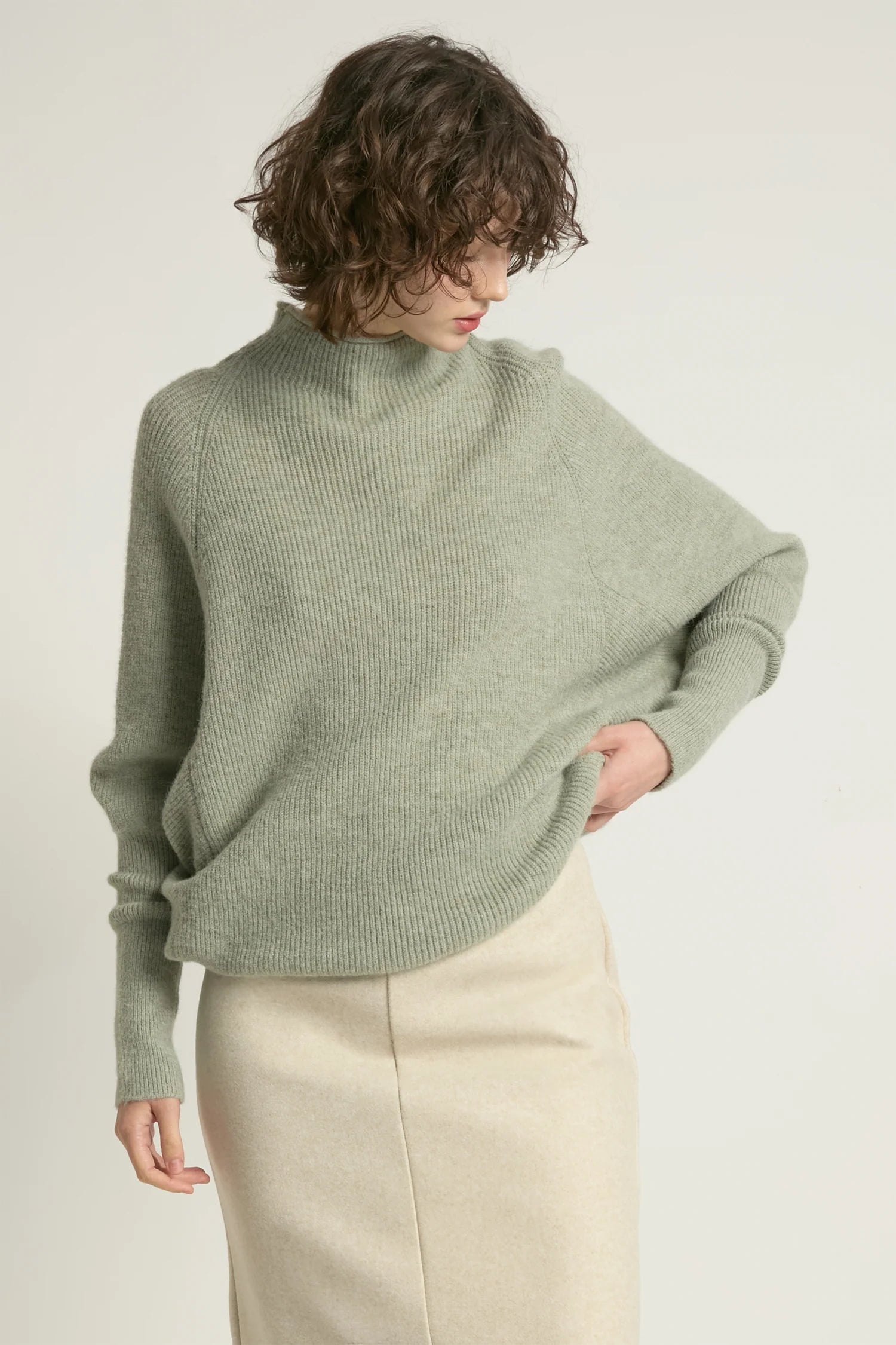 Mock Neck Batwing Sleeves Sweater