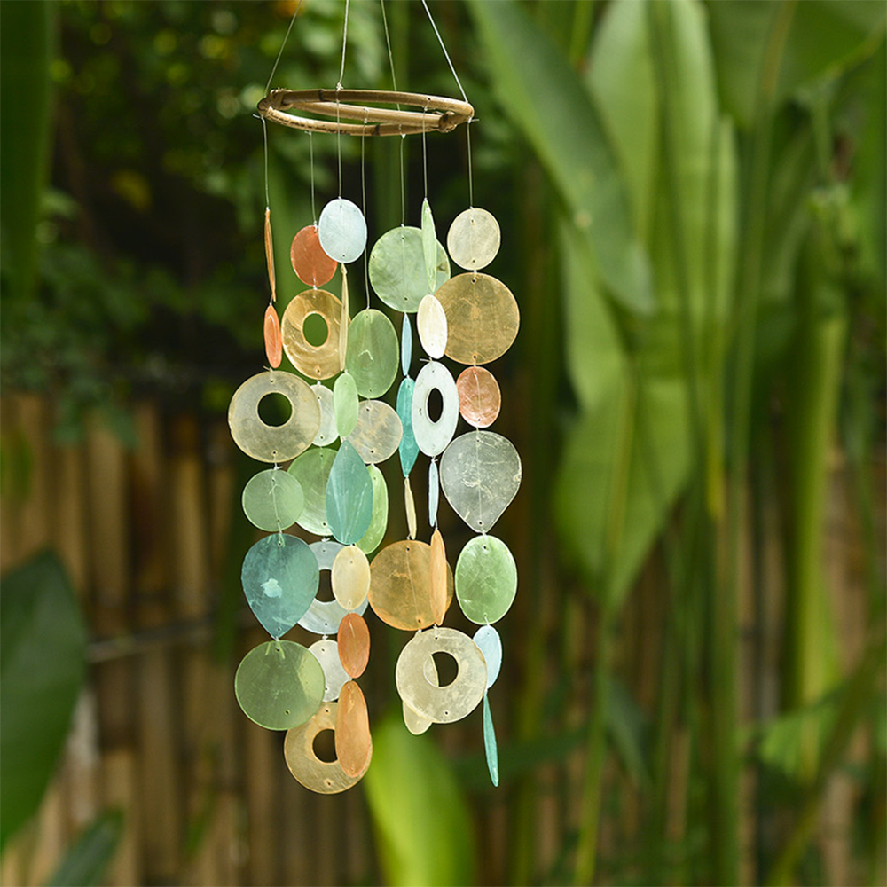 Small Round Capiz Chime | Tropical Flowers