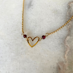 Matte Gold Heart Necklace with Semi-Precious Stones