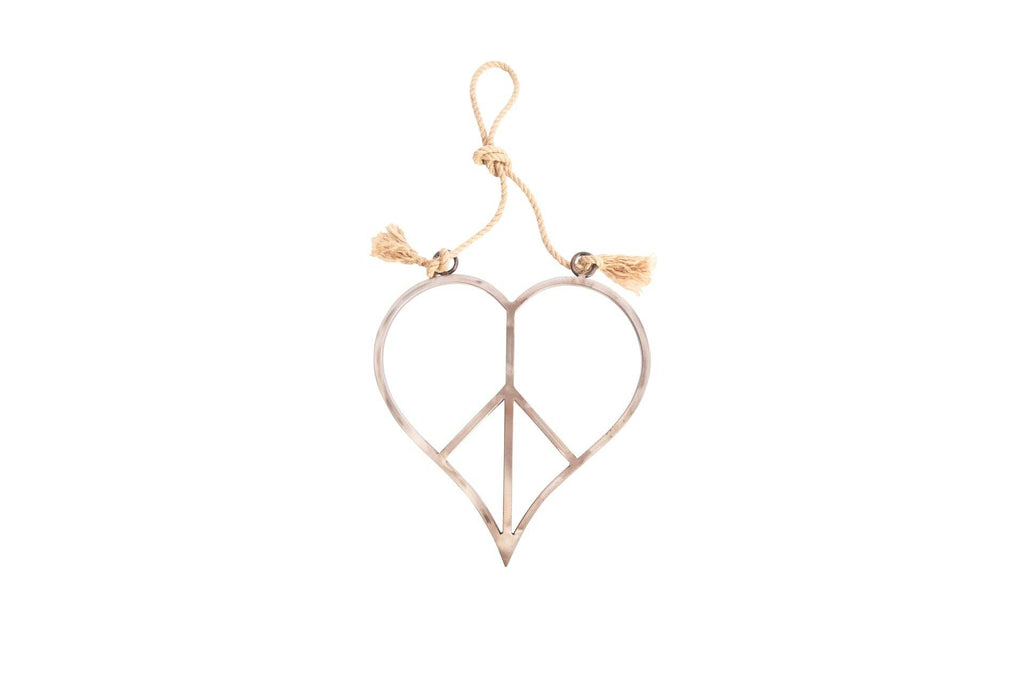 Heart Peace Sign ~ Metal + Jute