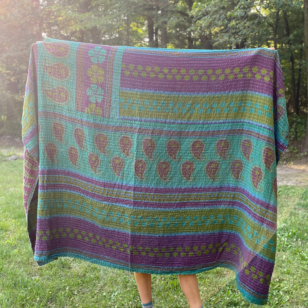 Over-Dyed Kantha Throw Blanket / Quilt