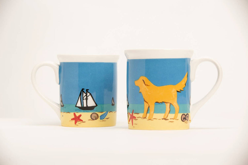 Yellow Dog on Beach Mug