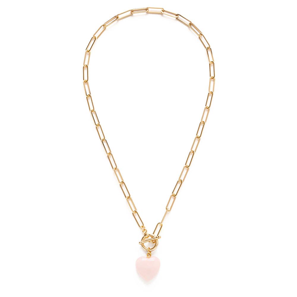 Rose Quartz Roxy Chain Toggle Clasp Heart Necklace