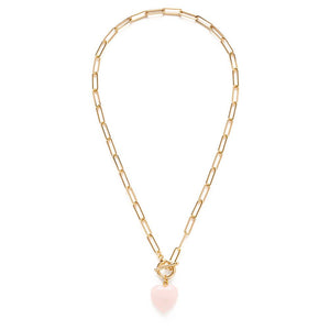 Rose Quartz Roxy Chain Toggle Clasp Heart Necklace