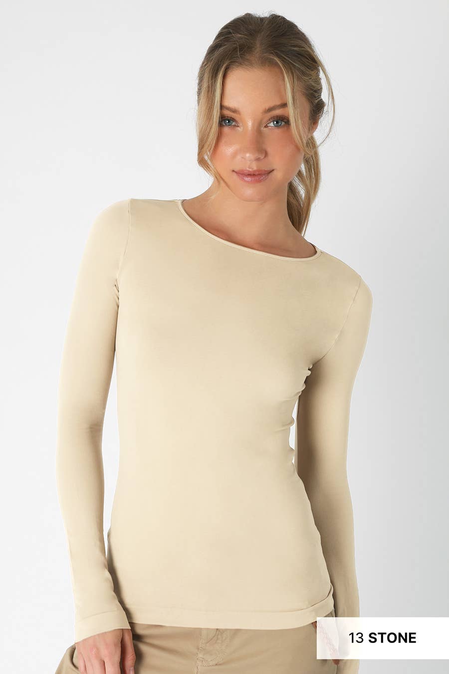 Long Sleeve Crew Neck Top ~ Stone