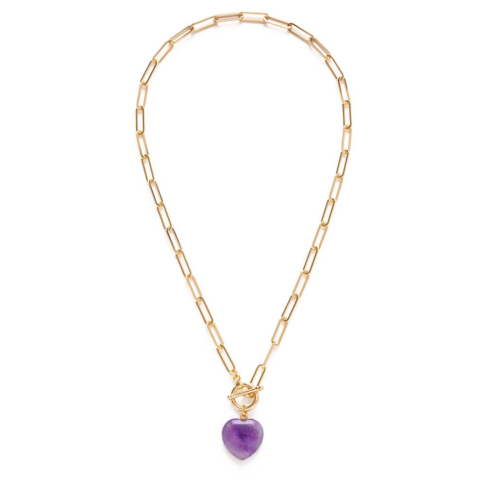 Rose Quartz Roxy Chain Toggle Clasp Heart Necklace