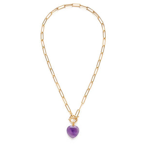 Rose Quartz Roxy Chain Toggle Clasp Heart Necklace