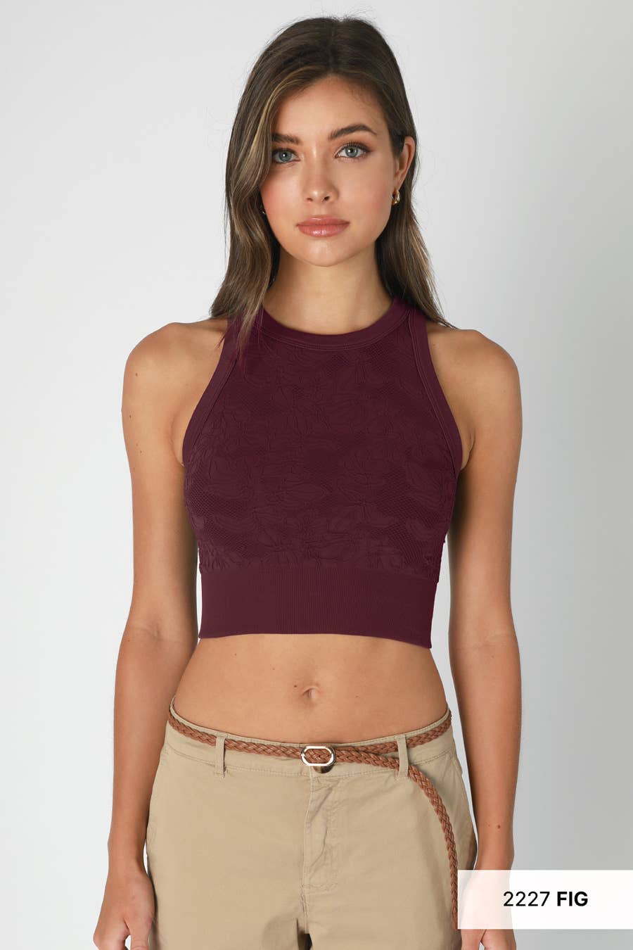 Lace High Neck Crop Top ~ black