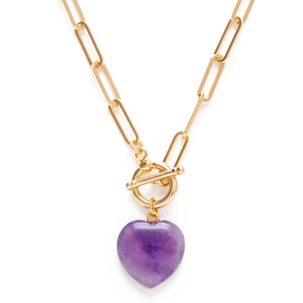 Rose Quartz Roxy Chain Toggle Clasp Heart Necklace