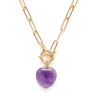 Rose Quartz Roxy Chain Toggle Clasp Heart Necklace