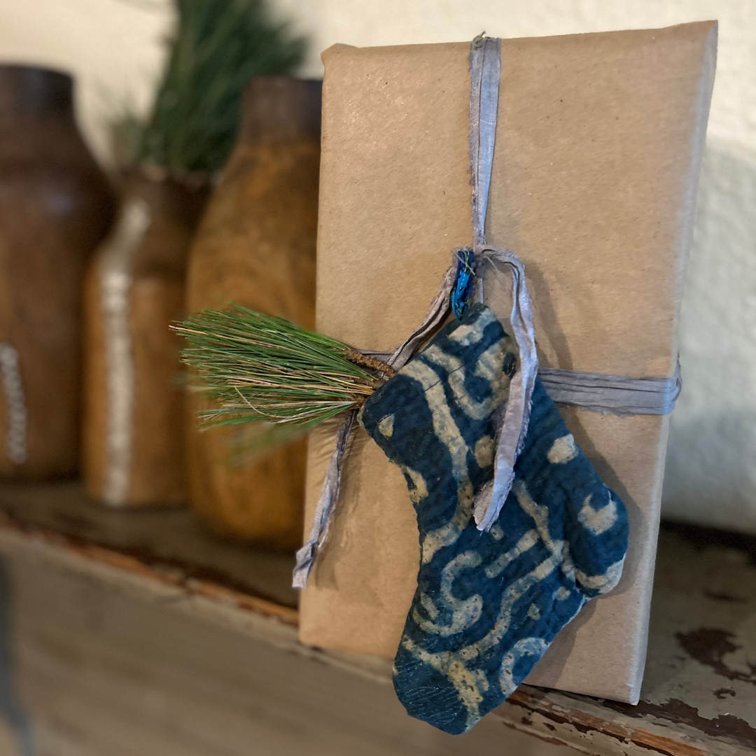 Kantha Christmas Stocking Ornament