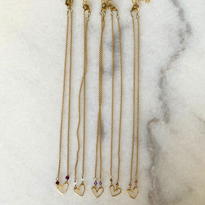 Matte Gold Heart Necklace with Semi-Precious Stones