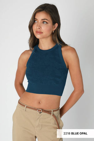Lace High Neck Crop Top ~ black