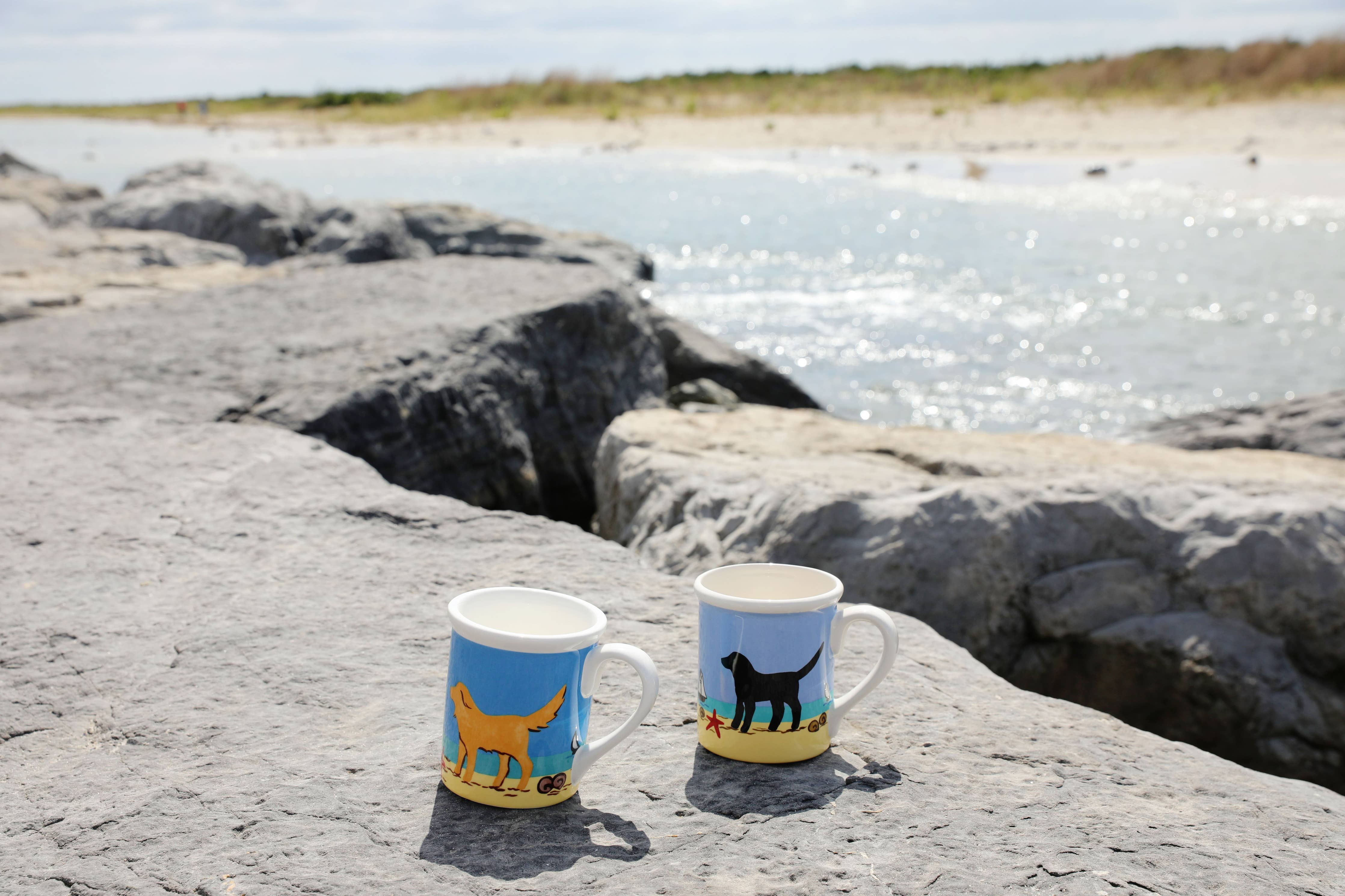 Yellow Dog on Beach Mug