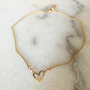 Matte Gold Heart Necklace with Semi-Precious Stones