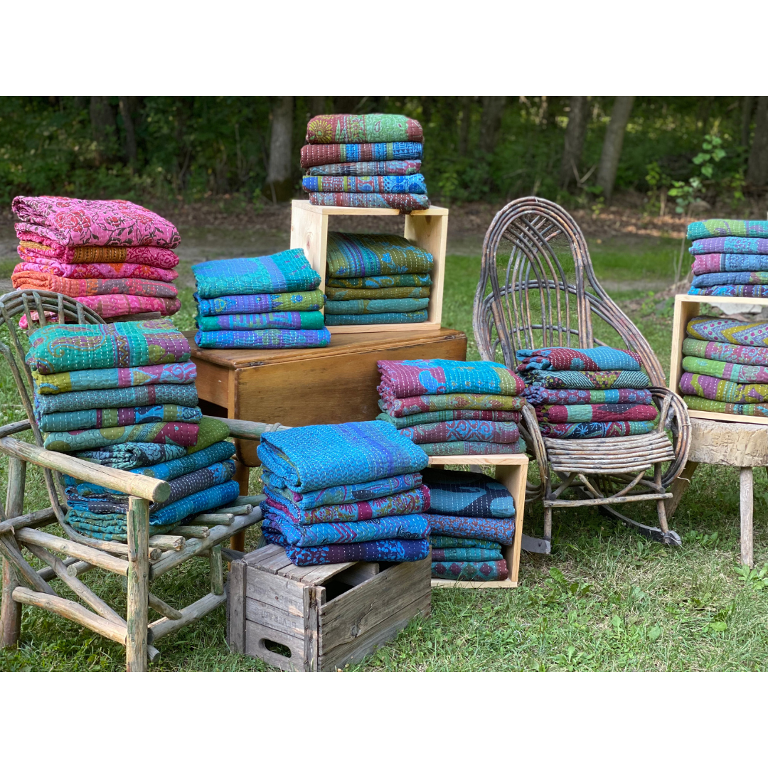 Over-Dyed Kantha Throw Blanket / Quilt