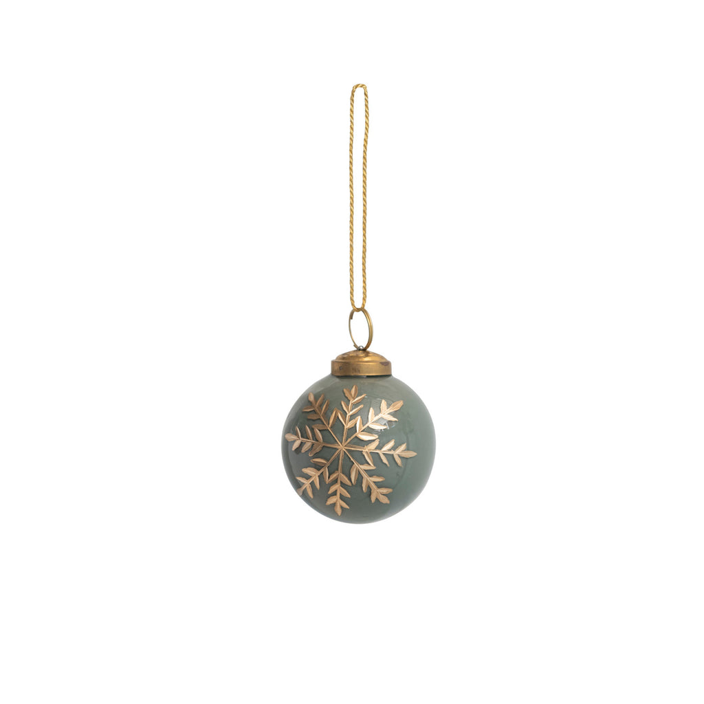 Small Round Glass Ornament with Leaf